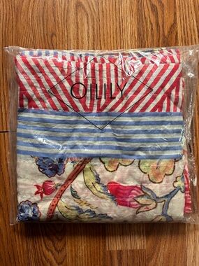 Oilily Red, Blue & Multicolor Striped Floral Scarf